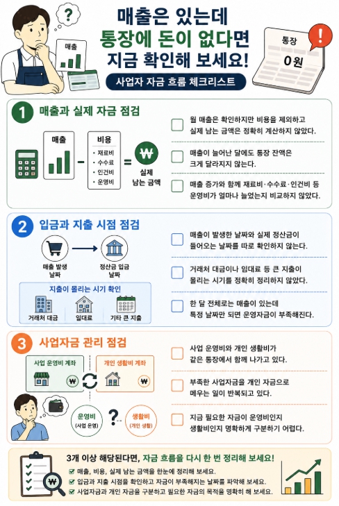 매출은 있지만 통장에 돈이 없을 때 사업자 자금 흐름 체크리스트