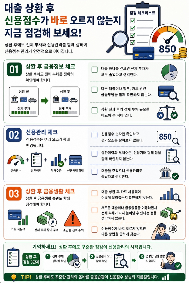 대출 상환 후 신용점수와 전체 부채를 점검하는 체크리스트