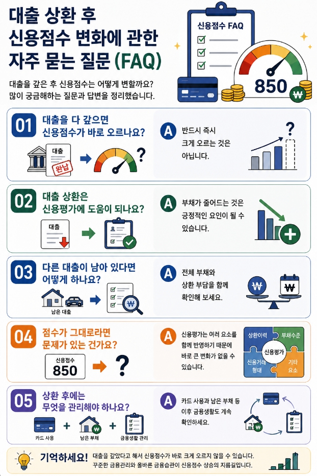 대출 상환 후 신용점수 변화에 관한 자주 묻는 질문
