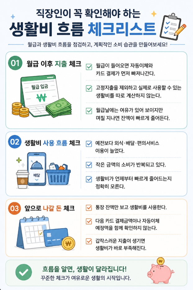 직장인의 월급과 생활비 흐름을 확인하는 체크리스트
