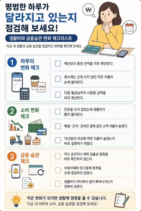 평범한 하루의 생활비와 금융습관 변화를 확인하는 체크리스트