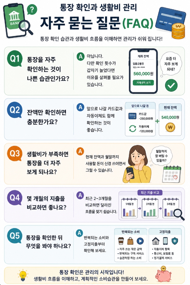 통장 확인과 생활비 관리에 관한 자주 묻는 질문