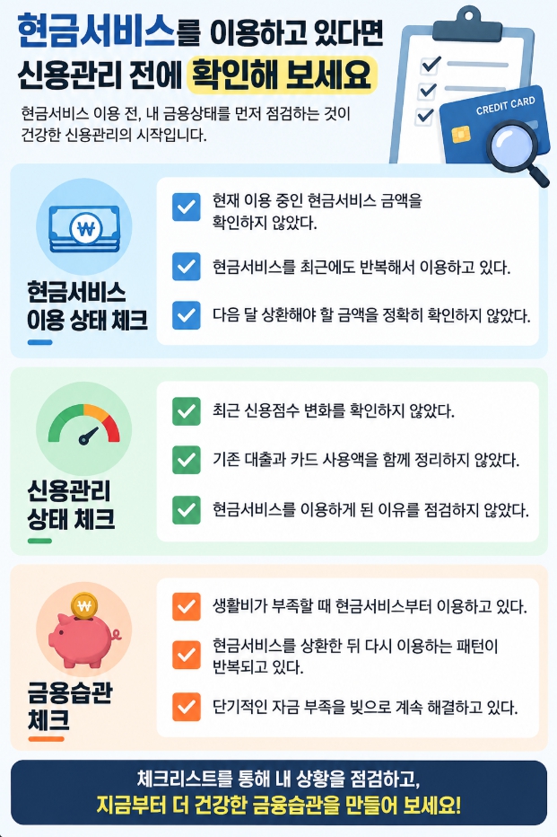 현금서비스 이용 전 신용점수와 금융상태를 확인하는 체크리스트