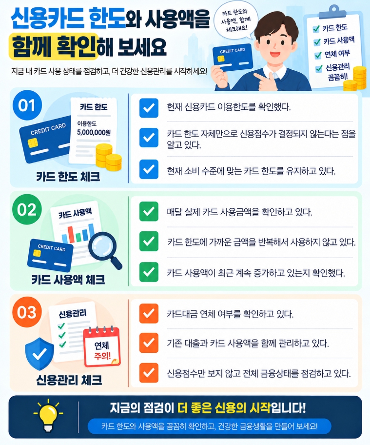 신용카드 한도와 사용액을 확인하는 체크리스트