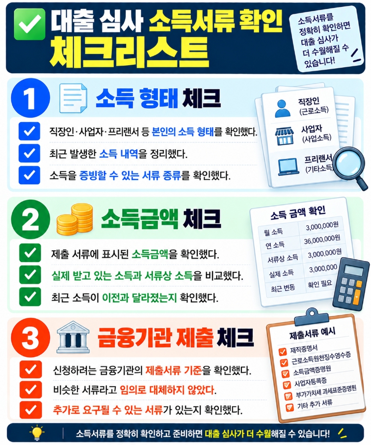 대출 심사에 필요한 소득서류를 확인하는 체크리스트