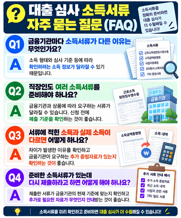 대출 심사 소득서류에 관한 자주 묻는 질문