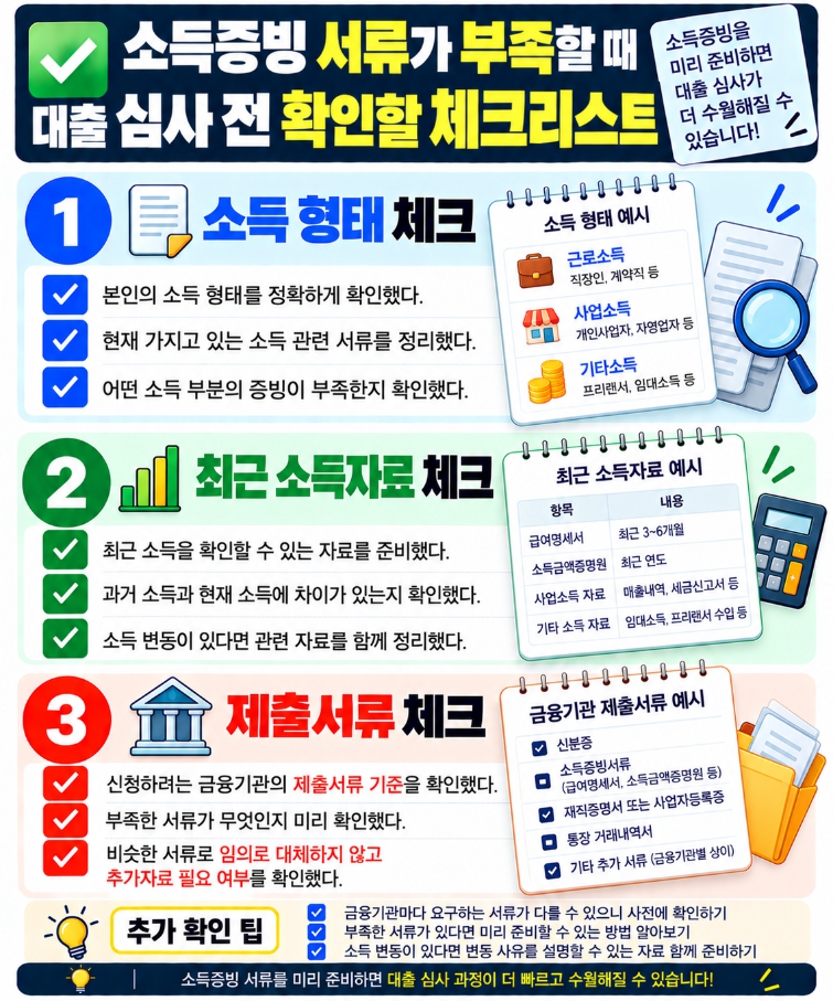소득증빙 서류가 부족할 때 대출 신청 전에 확인하는 체크리스트