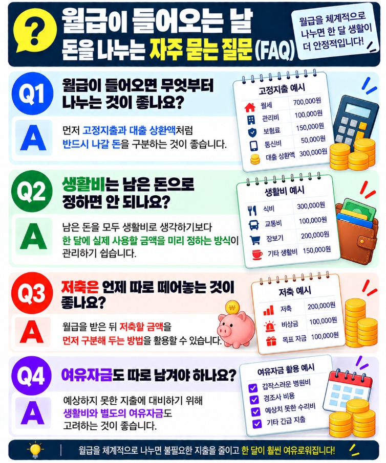 월급을 받은 날 돈을 나누는 방법에 관한 자주 묻는 질문