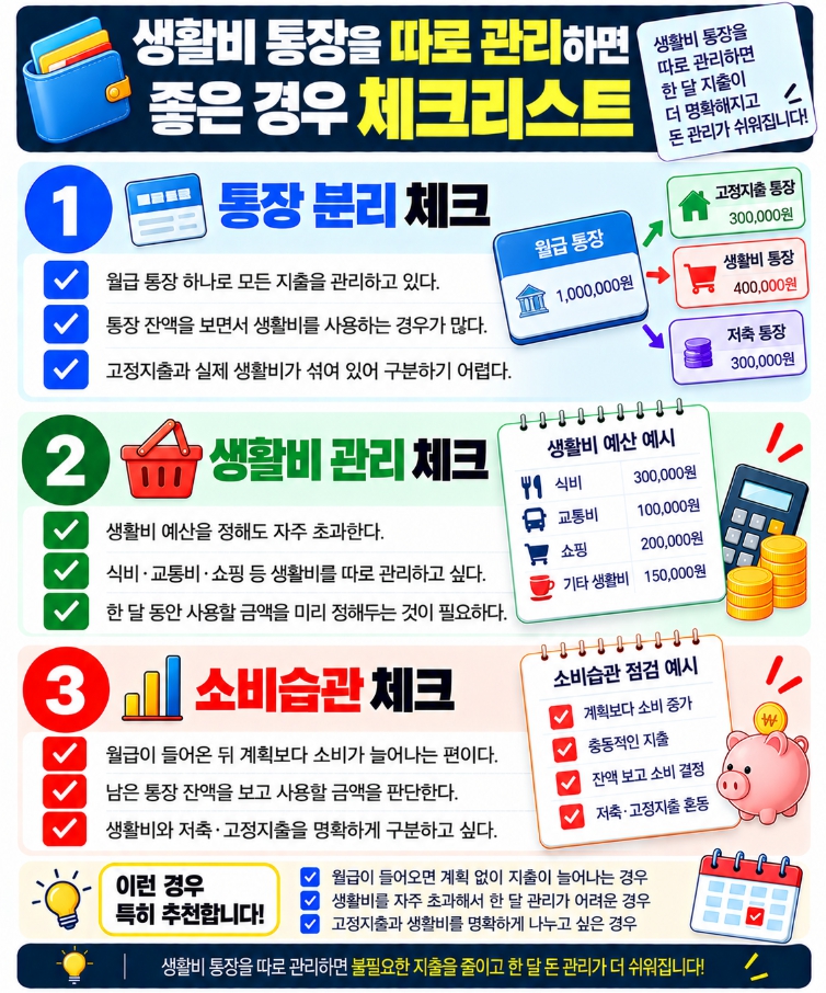 생활비 통장을 따로 관리하면 좋은 경우를 확인하는 체크리스트