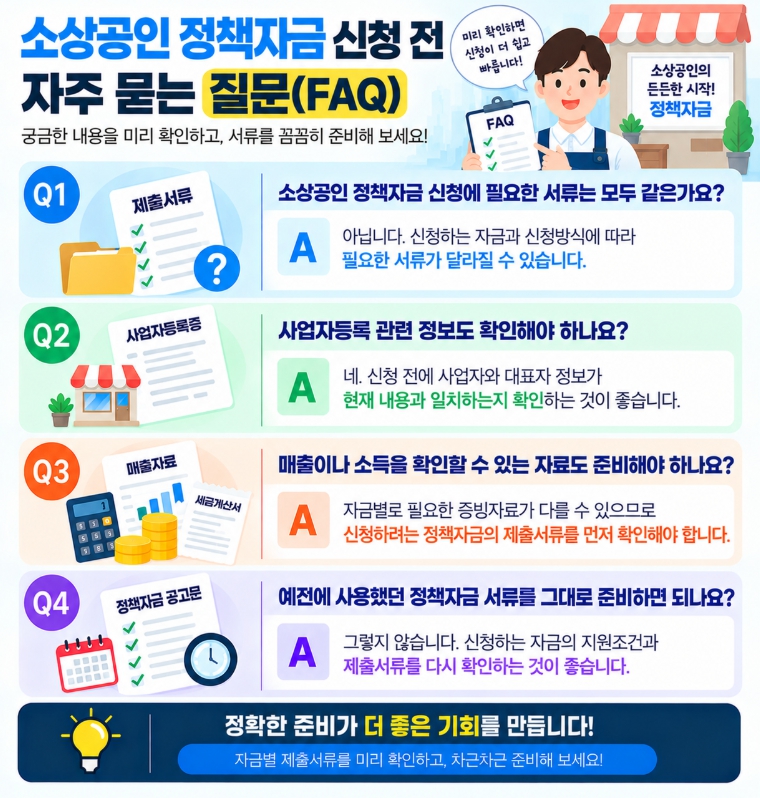 소상공인 정책자금 신청서류에 관한 자주 묻는 질문