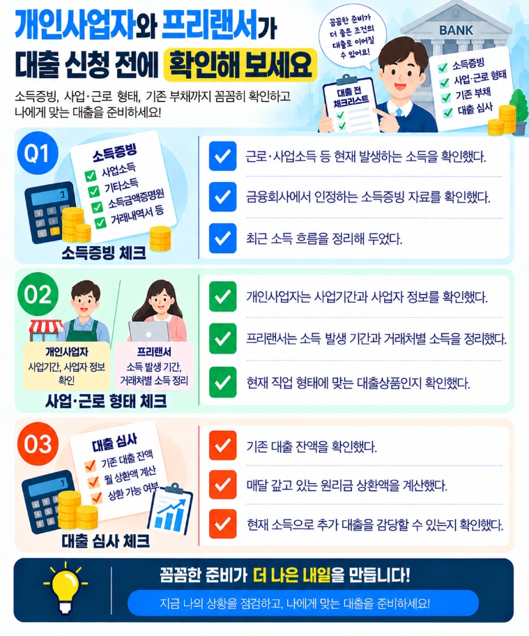 개인사업자와 프리랜서의 대출 신청 전 확인사항 체크리스트