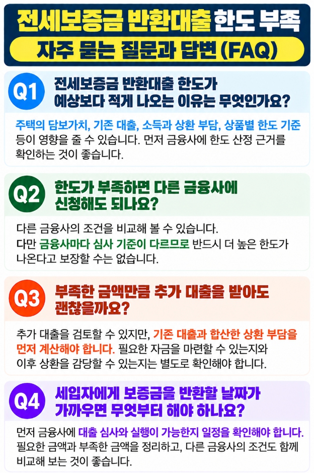 전세보증금 반환대출 한도 부족과 추가 자금 마련에 관한 자주 묻는 질문