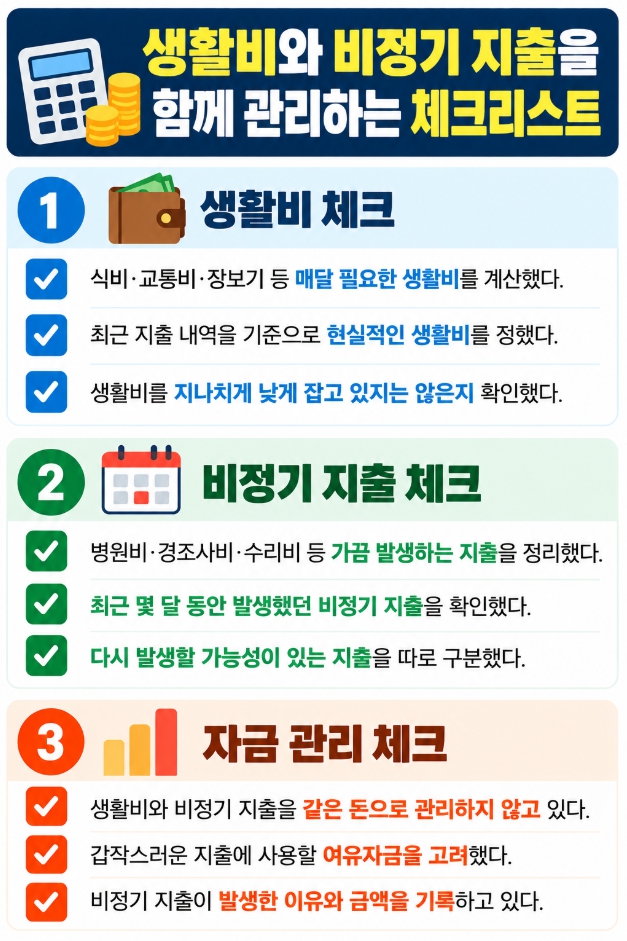 생활비와 비정기 지출을 함께 관리하는 체크리스트
